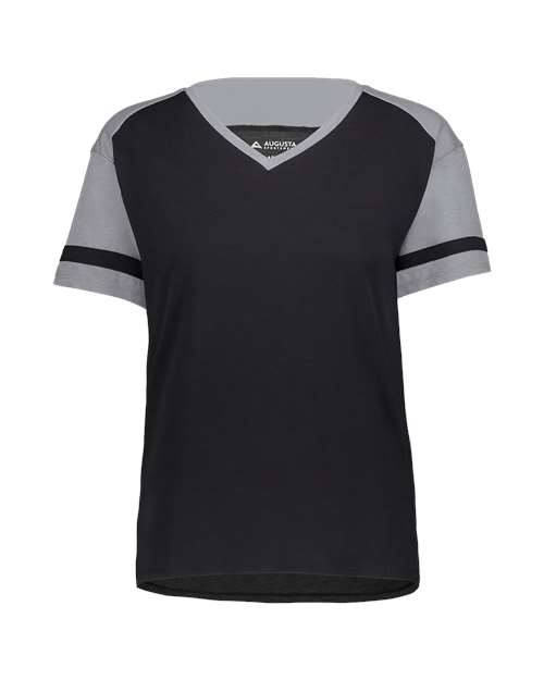 Augusta Sportswear 2914 Women's Triblend Fanatic 2.0 V-Neck T-Shirt, Black/ Grey Heather