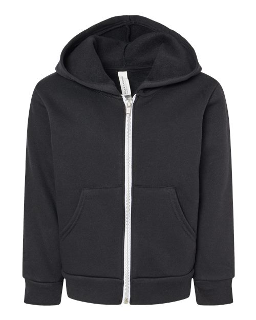 BELLA + CANVAS 3739T Toddler Sponge Fleece Full-Zip Hoodie Sweatshirt, Black