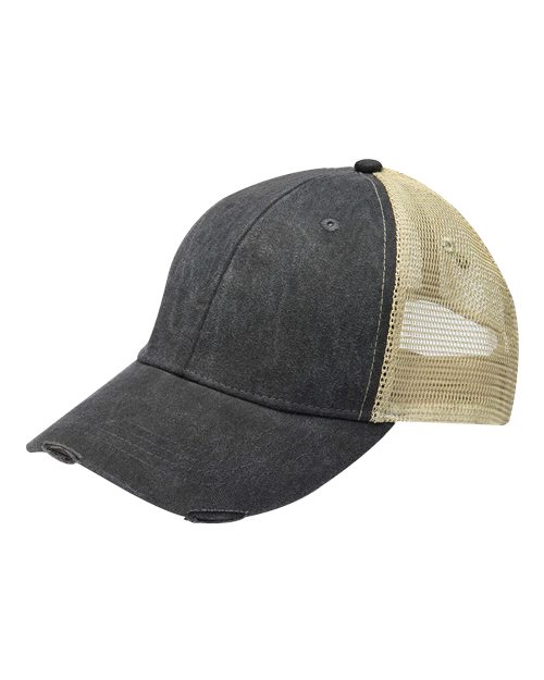 Adams Headwear OL102 Ollie Distressed Trucker Cap, Black/ Tan