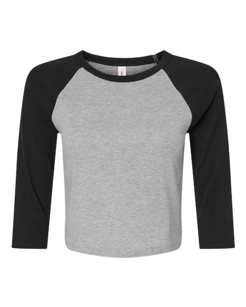 BELLA + CANVAS 1200 Women's Micro Rib Three-Quarter Raglan Sleeve Baby Tee, Athletic Heather/ Black