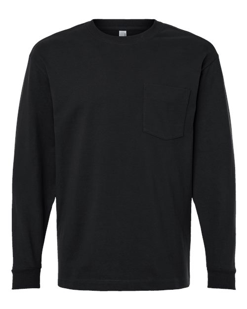 American Apparel 9410 Unisex Super Heavyweight Long Sleeve Pocket Tee, Black