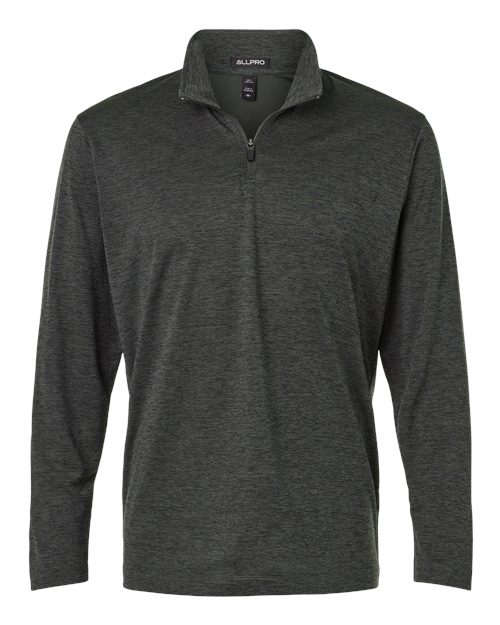 AllPro 4HM700 Men's Pro-Lock Performance Mélange Quarter-Zip Pullover, Black Melange
