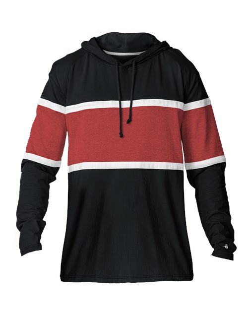 Badger 4981 Unisex United Hooded T-Shirt, Black/ Red/ White