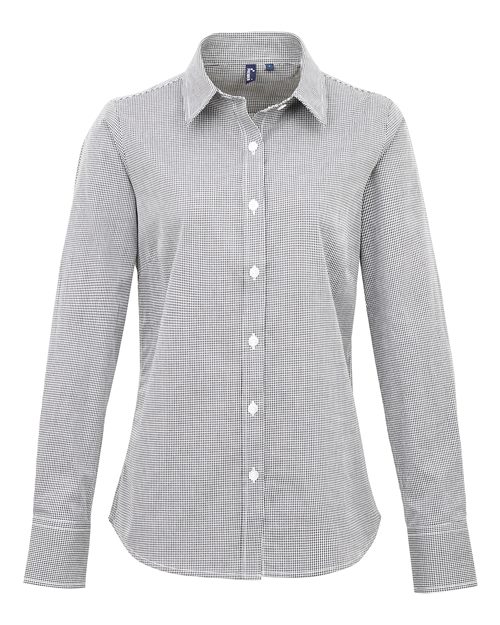 Artisan Collection by Reprime RP320 Women's Microcheck Gingham Cotton Shirt, Black/ White