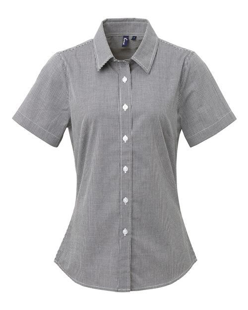 Artisan Collection by Reprime RP321 Women's Microcheck Gingham Short Sleeve Cotton Dress Shirt, Black/ White