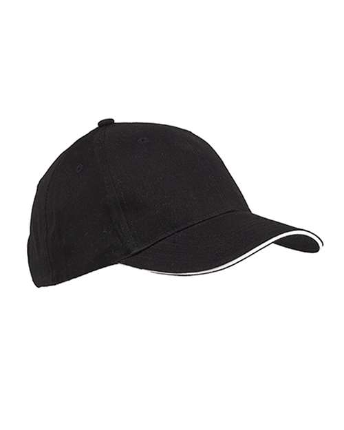 Big Accessories BX004 Brushed Twill Sandwich Cap, Black/ White