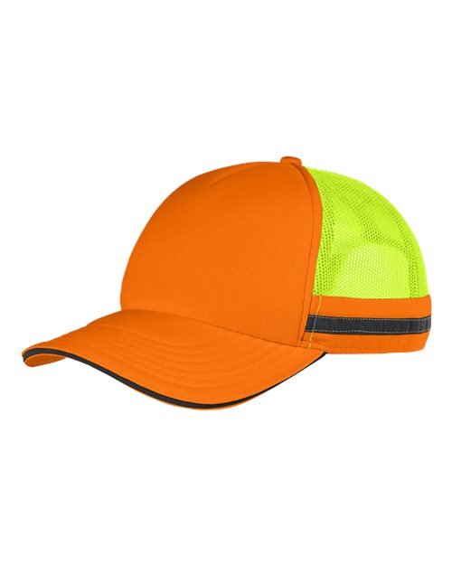 Big Accessories BA661 Safety Trucker Cap, Neon Orange/ Neon Yellow