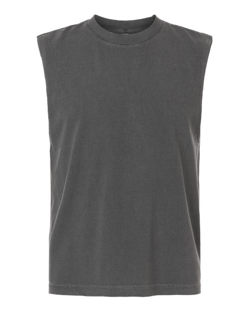 American Apparel 207GD Unisex Heavyweight Cotton Garment-Dyed Mid-Length Muscle Tee, Faded Black