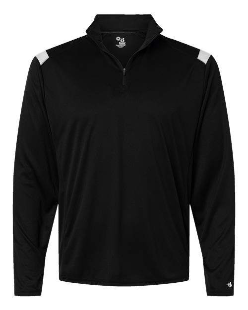 Badger 4265 Men's On The Rise Quarter-Zip Pullover, Black/ White