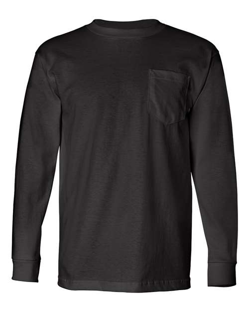 Bayside 8100 Unisex USA-Made Long Sleeve Pocket T-Shirt, Black