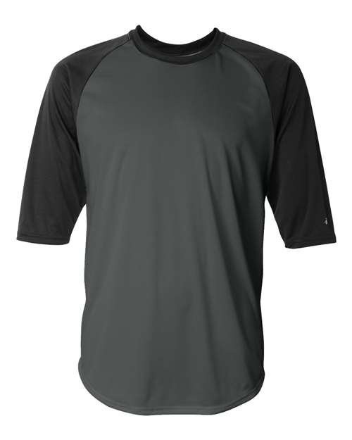 Badger 4133 Men's B-Core Three-Quarter Sleeve Baseball T-Shirt, Graphite/ Black