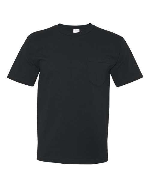 Bayside 5070 Unisex USA-Made Midweight Pocket T-Shirt, Black