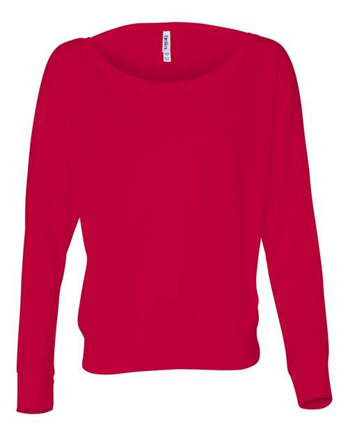 BELLA + CANVAS 8850 Women’s Flowy Off Shoulder Long Sleeve Tee, Red
