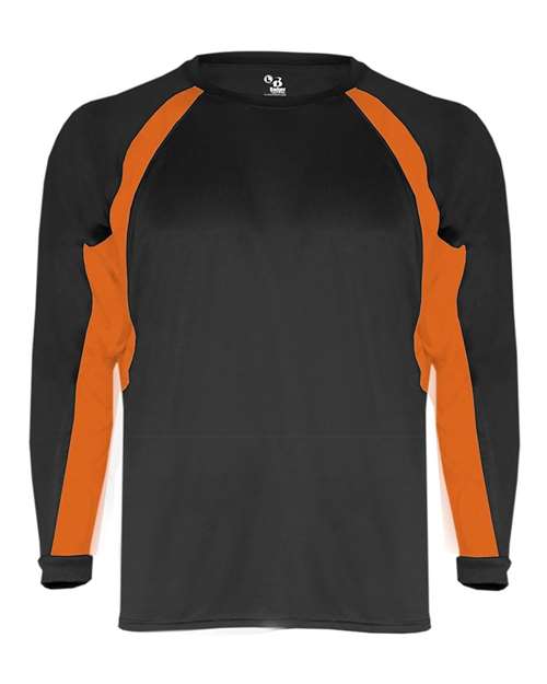 Badger 4154 Men's B-Core Hook Long Sleeve T-Shirt, Black/ Burnt Orange