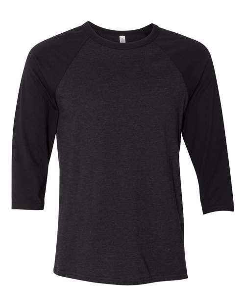 BELLA + CANVAS 3200 Unisex Three-Quarter Sleeve Baseball Tee, Black Heather/ Black