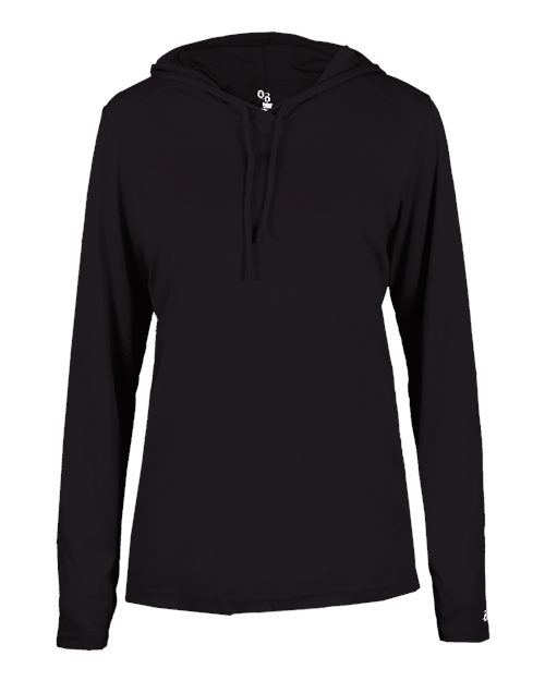 Badger 4165 Women's B-Core Long Sleeve Hooded T-Shirt, Black