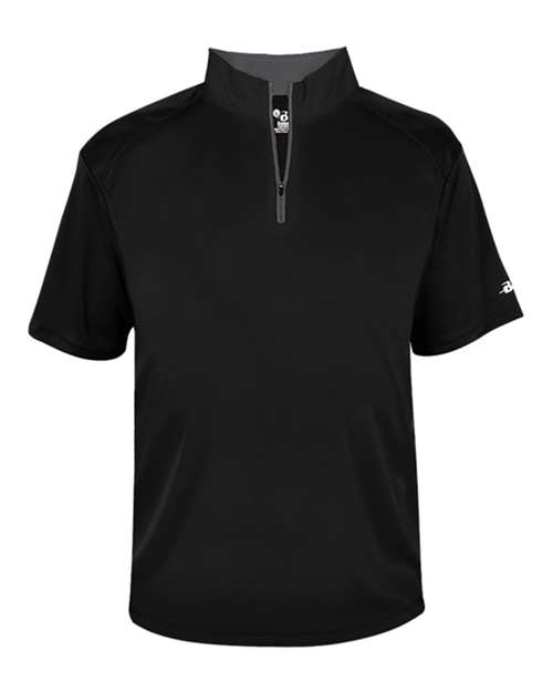 Badger 4199 Men's B-Core Short Sleeve Quarter-Zip, Black/ Graphite