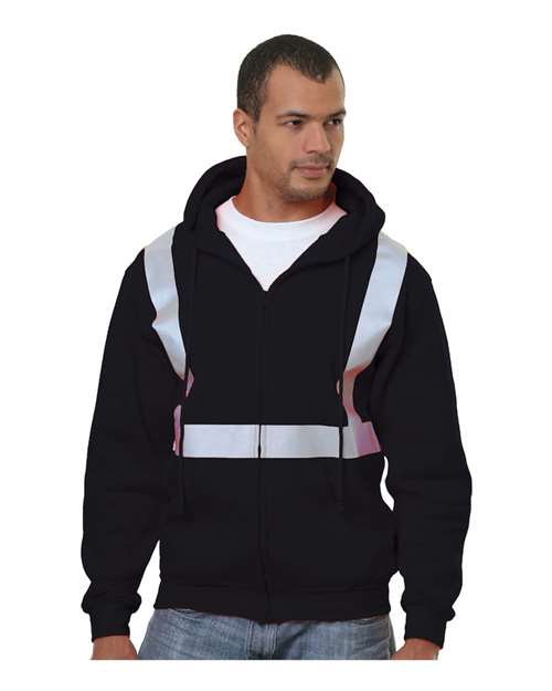 Bayside 3790 Men's USA-Made Hi-Visibility Full-Zip Hooded Sweatshirt, Black