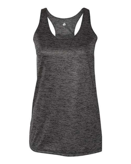 Badger 4161 Women's Tonal Blend Racerback Tank Top, Black Tonal Blend
