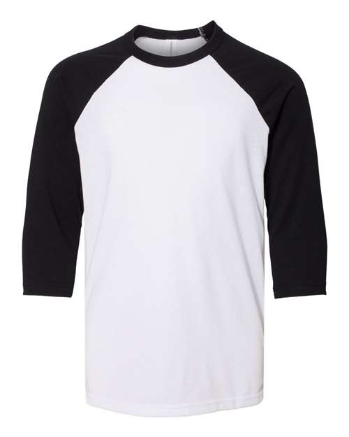 BELLA + CANVAS 3200Y Youth Three-Quarter Sleeve Baseball Tee, White/ Black