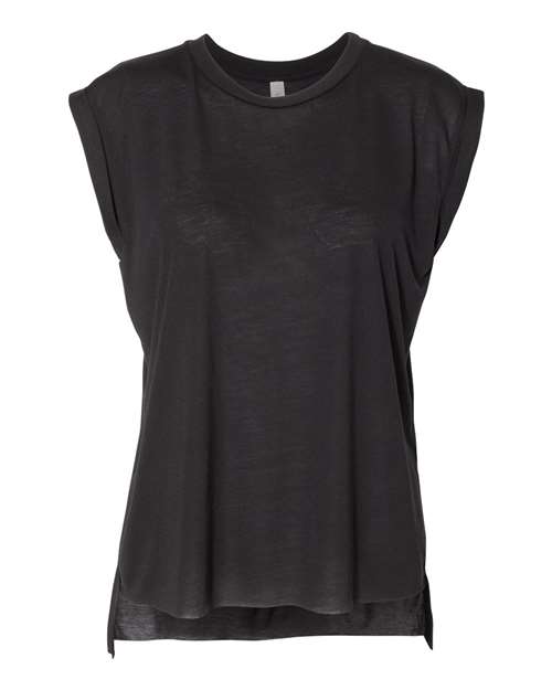 BELLA + CANVAS 8804 Women’s Flowy Rolled Cuffs Muscle Tee, Black