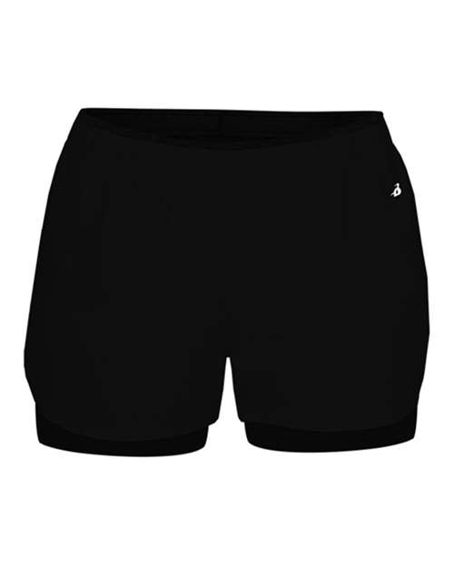 Badger 6150 Women's Double Up Shorts, Black/ Black