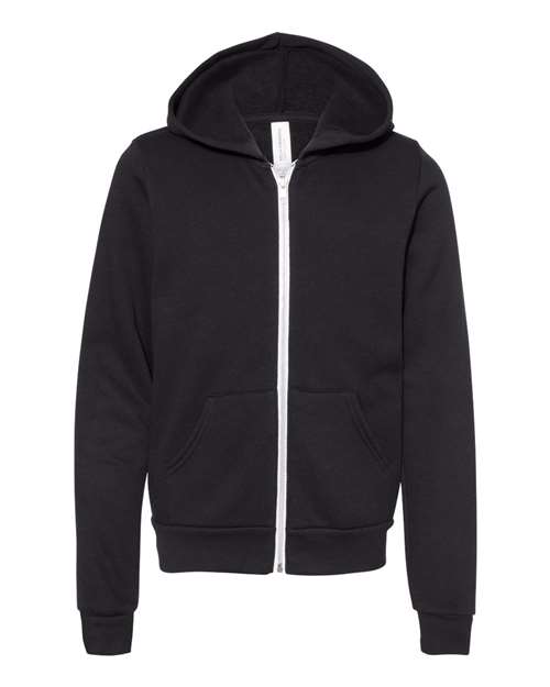 BELLA + CANVAS 3739Y Youth Sponge Fleece Full-Zip Hoodie Sweatshirt, Black