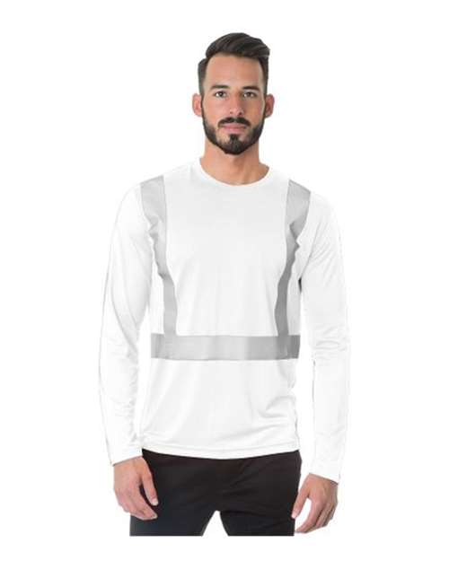 Bayside 3742 Men's USA-Made Hi-Visibility Long Sleeve Performance T-Shirt, White