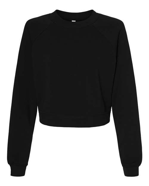 BELLA + CANVAS 7505 Women's Crop Raglan Crewneck Sweatshirt, Black