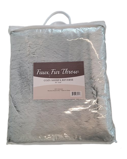 Alpine Fleece 8730 Faux Fur Throw Blanket, Grey