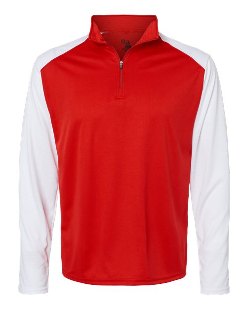 Badger 4231 Men's Breakout Quarter-Zip Pullover, Red/ White