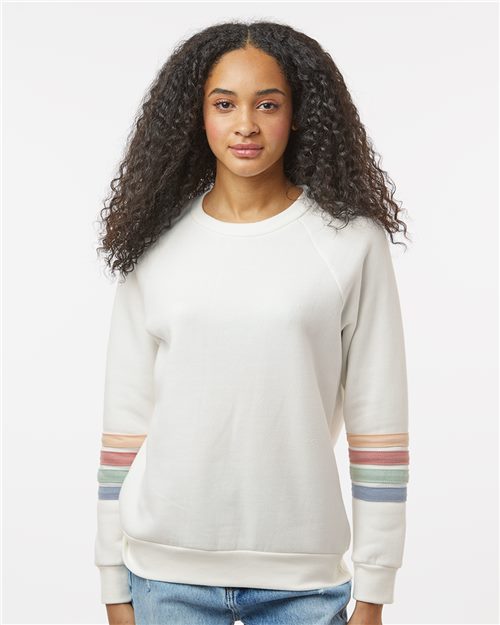 MV Sport W23152 Women's Striped Sleeves Crewneck Sweatshirt