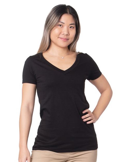 Bayside 5875 Women's USA-Made Fine Jersey V-Neck T-Shirt
