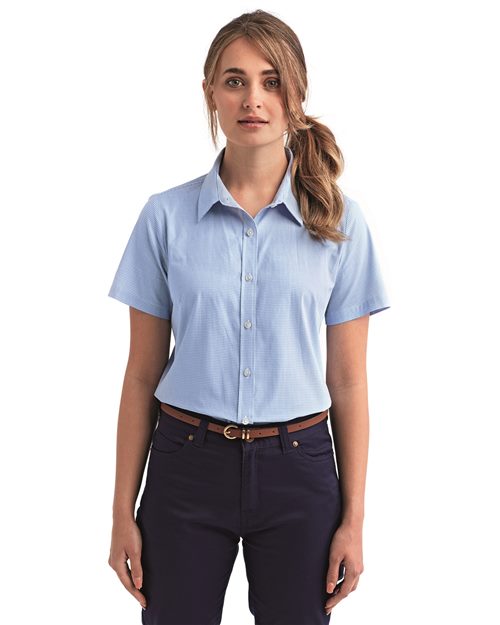 Artisan Collection by Reprime RP321 Women's Microcheck Gingham Short Sleeve Cotton Dress Shirt