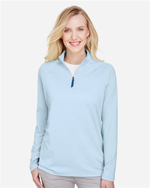 Devon & Jones DG480W Women's CrownLux Performance Clubhouse Micro-Stripe Quarter-Zip Pullover