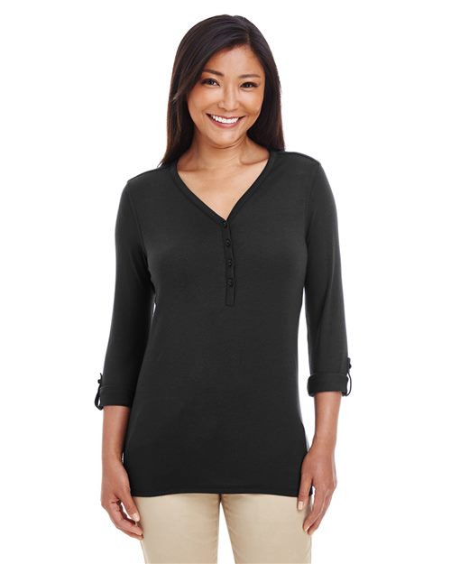 Devon & Jones DP186W Women's Perfect Fit Y-Placket Convertible Sleeve Knit Top