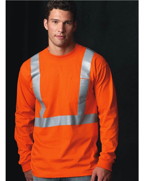 Bayside 3781 Unisex USA-Made High Visibility Long Sleeve Pocket T-Shirt