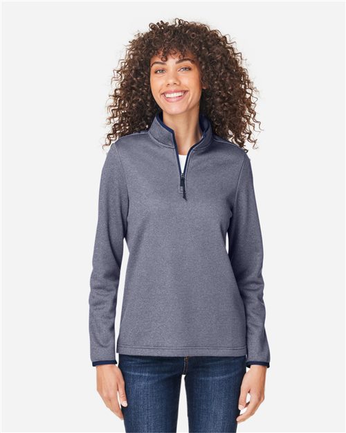 CORE365 CE73W Women's Venture Heathered Stripe Quarter-Zip Pullover