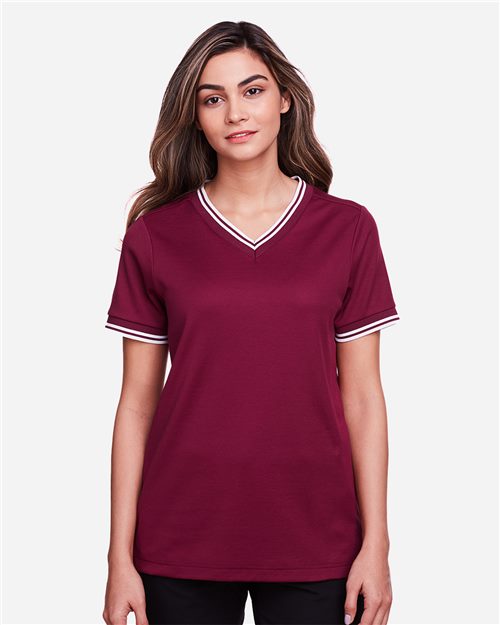 Devon & Jones DG20CW Women's CrownLux Performance Plaited Tipped V-Neck Shirt