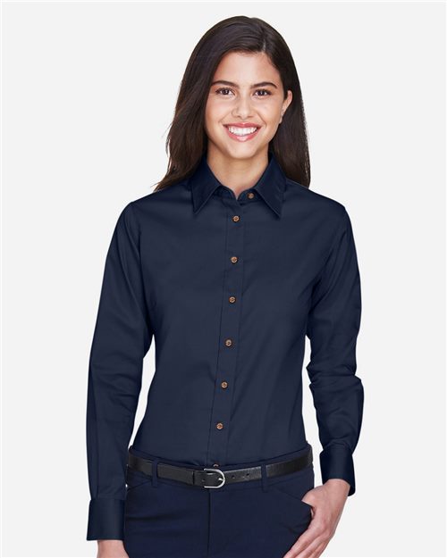 Harriton M500W Women's Easy Blend Long Sleeve Twill Dress Shirt with Stain-Release