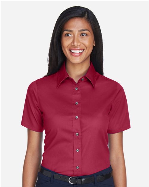 Harriton M500SW Women's Easy Blend Short Sleeve Twill Dress Shirt with Stain-Release