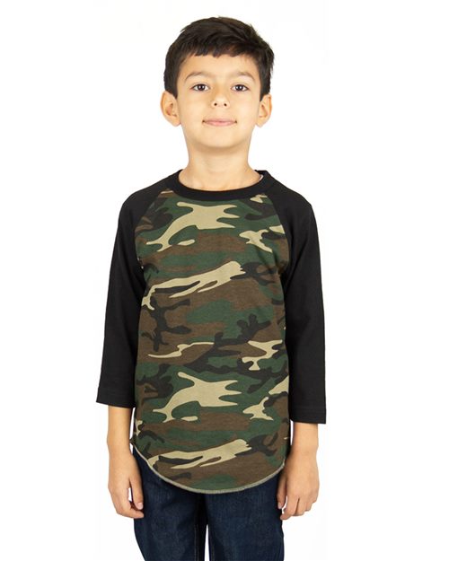 Shaka Wear SHRAGCY Youth Three-Quarter Sleeve Camo Raglan T-Shirt