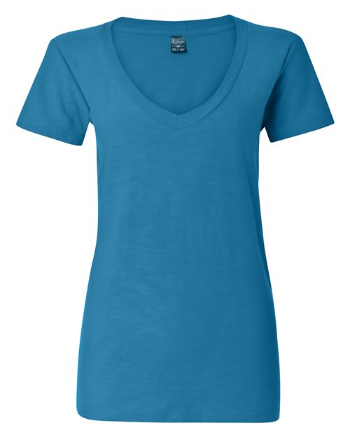 J. America 8169 Women's V-Neck Slub T-Shirt