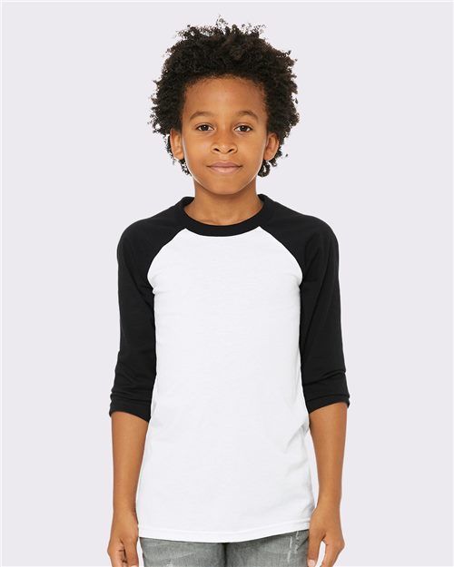 BELLA + CANVAS 3200Y Youth Three-Quarter Sleeve Baseball Tee