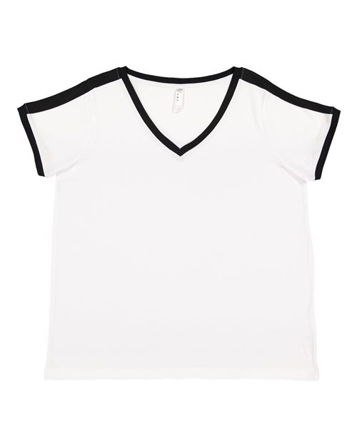 LAT 3832 Women's Curvy Retro Ringer Premium Jersey V-Neck Tee
