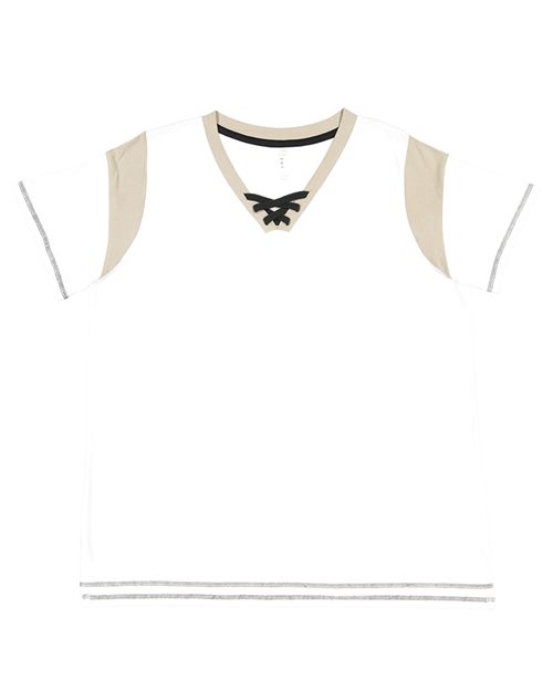 LAT 3833 Women's Curvy Lace Up Fine Jersey Tee