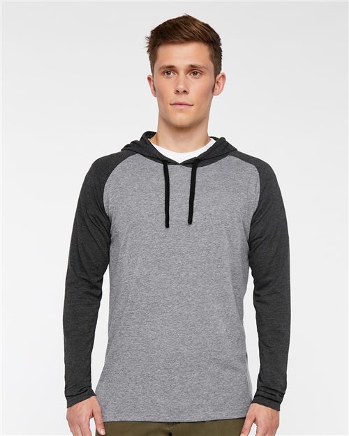 LAT 6917 Unisex Fine Jersey Hooded Long Sleeve Raglan Tee