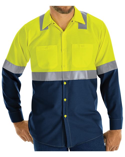 Red Kap SY14T Men's Tall Enhanced & Hi-Visibility Long Sleeve Work Shirt