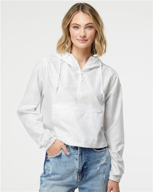 Independent Trading Co. EXP64CRP Women's Lightweight Quarter-Zip Pullover Crop Windbreaker