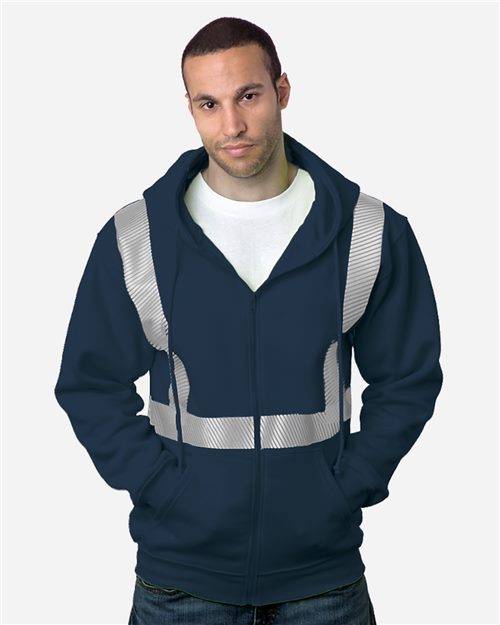 Bayside 3737 USA-Made Hi-Visibility Full-Zip Hooded Sweatshirt - Segmented Tape